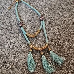❄️A🔹️Elegant Gold and Blue Tassel Necklace